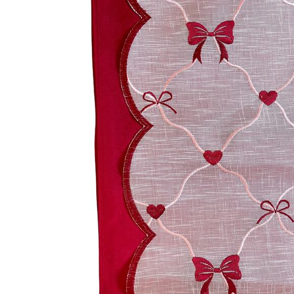 2pc Velvet Valentines Day Table Runner Bows Hearts Red & White by Envogue New - Picture 10 of 13